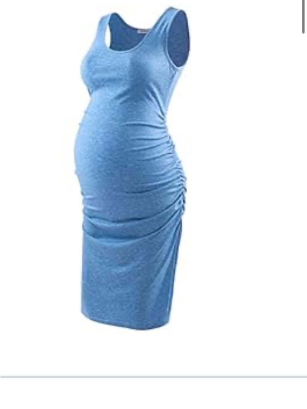 Sleeveless Blue Ruched Maternity Dress